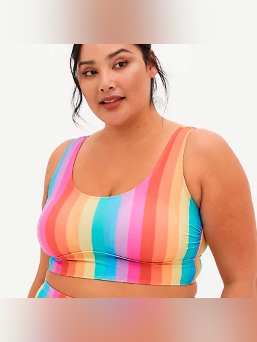 NWT TORRID 00 rainbow stripe bikini swimsuit top M/L 10